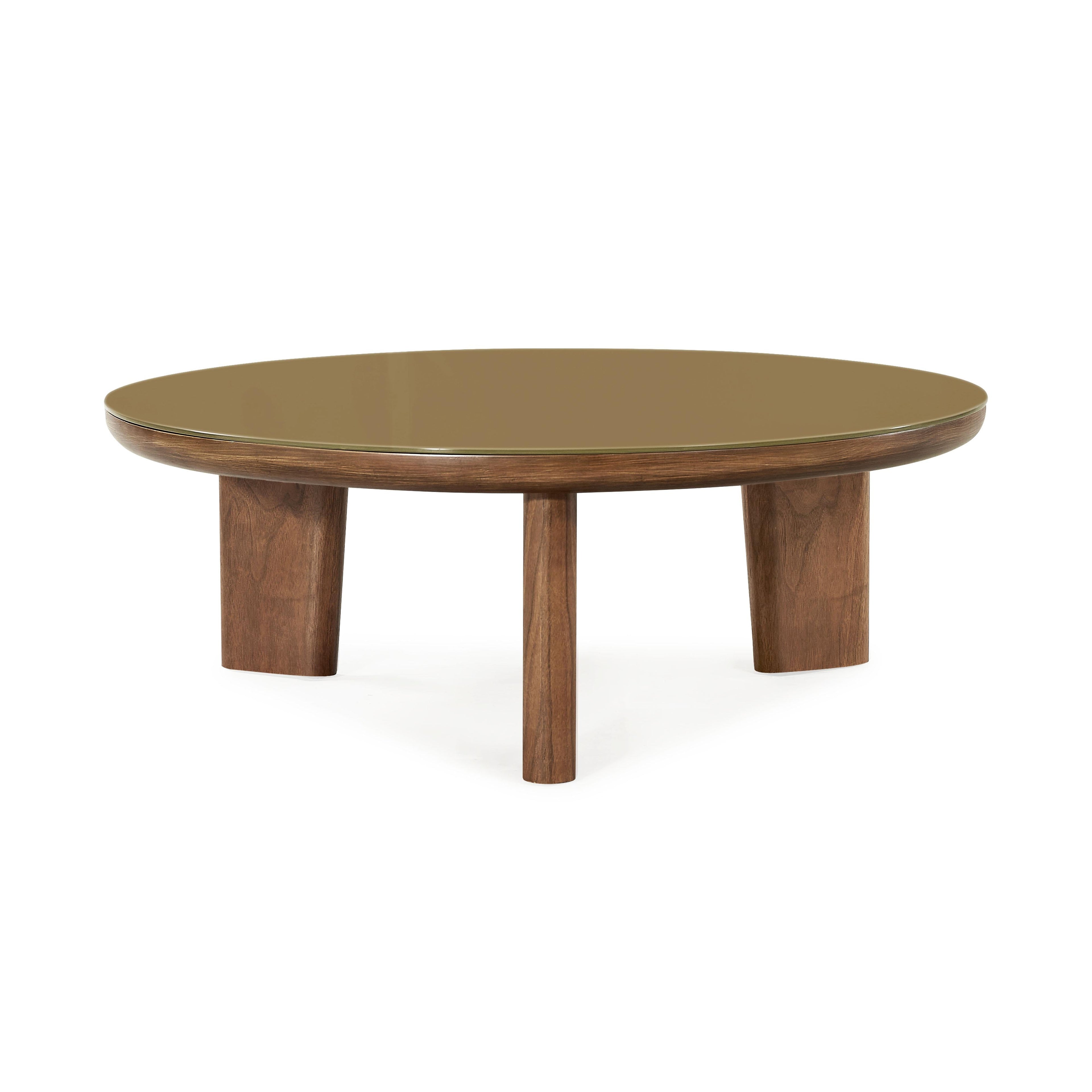 Oani 36 Walnut and Glass Round Coffee Table