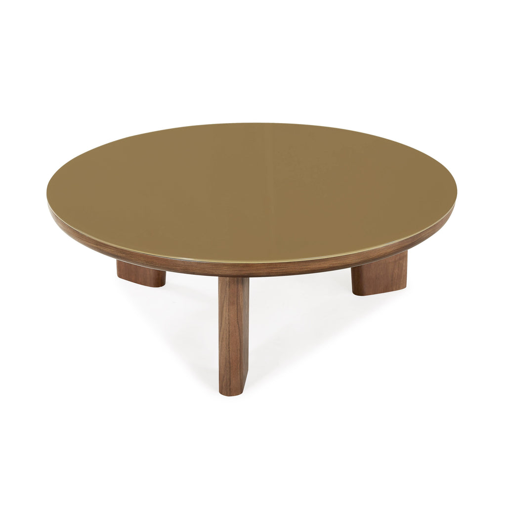 Oani 36 Walnut and Glass Round Coffee Table
