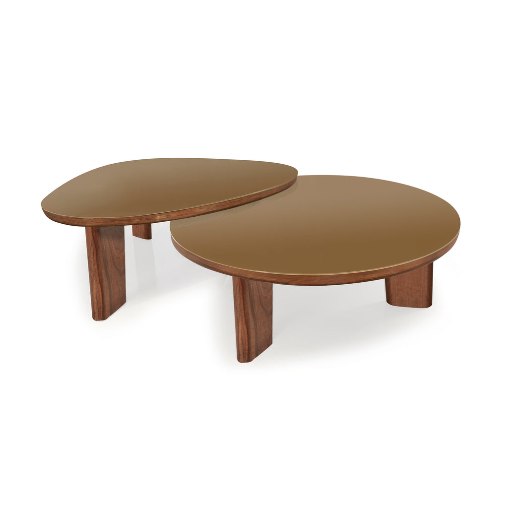 Oani 46 Walnut and Glass Triangular Coffee Table