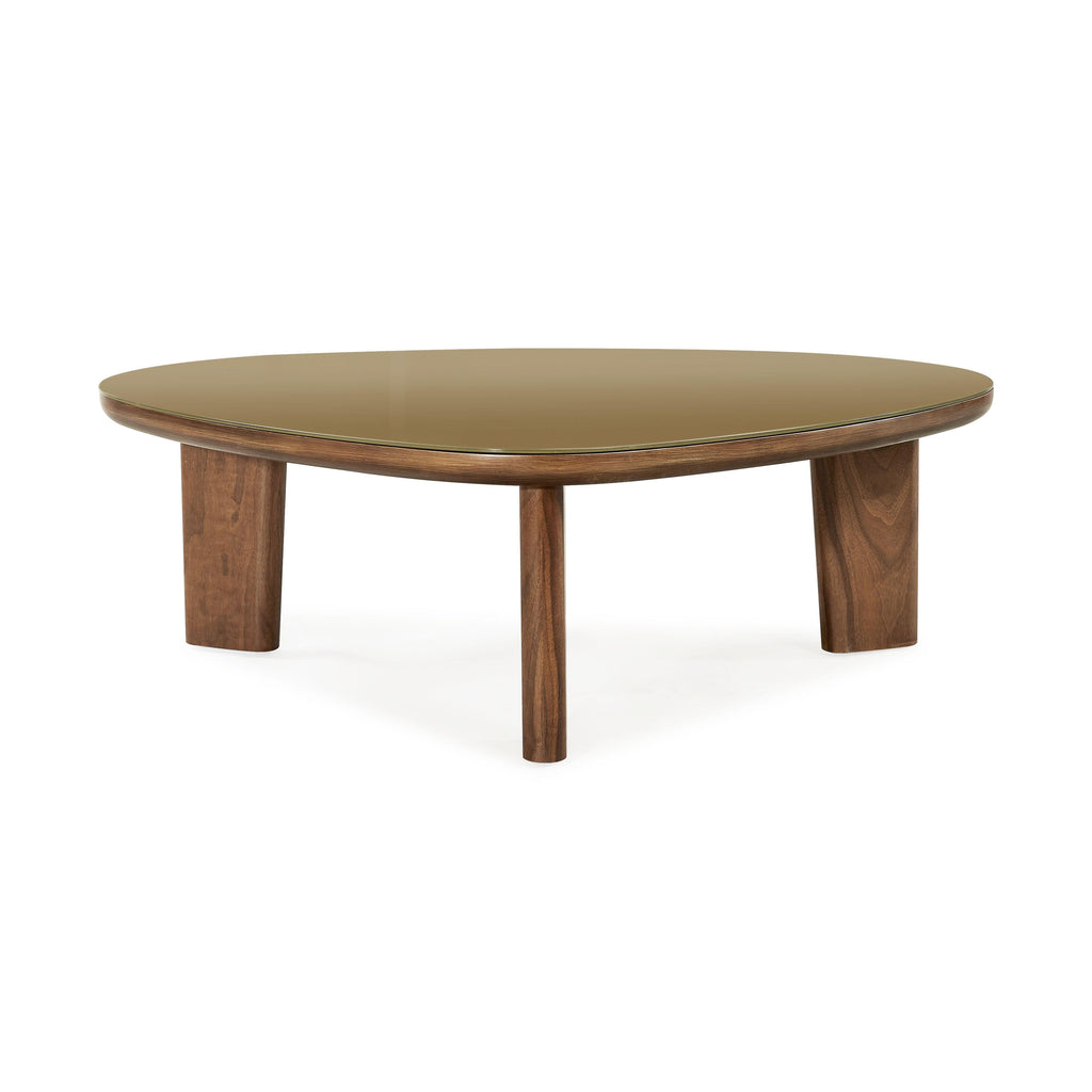 Oani 46 Walnut and Glass Triangular Coffee Table