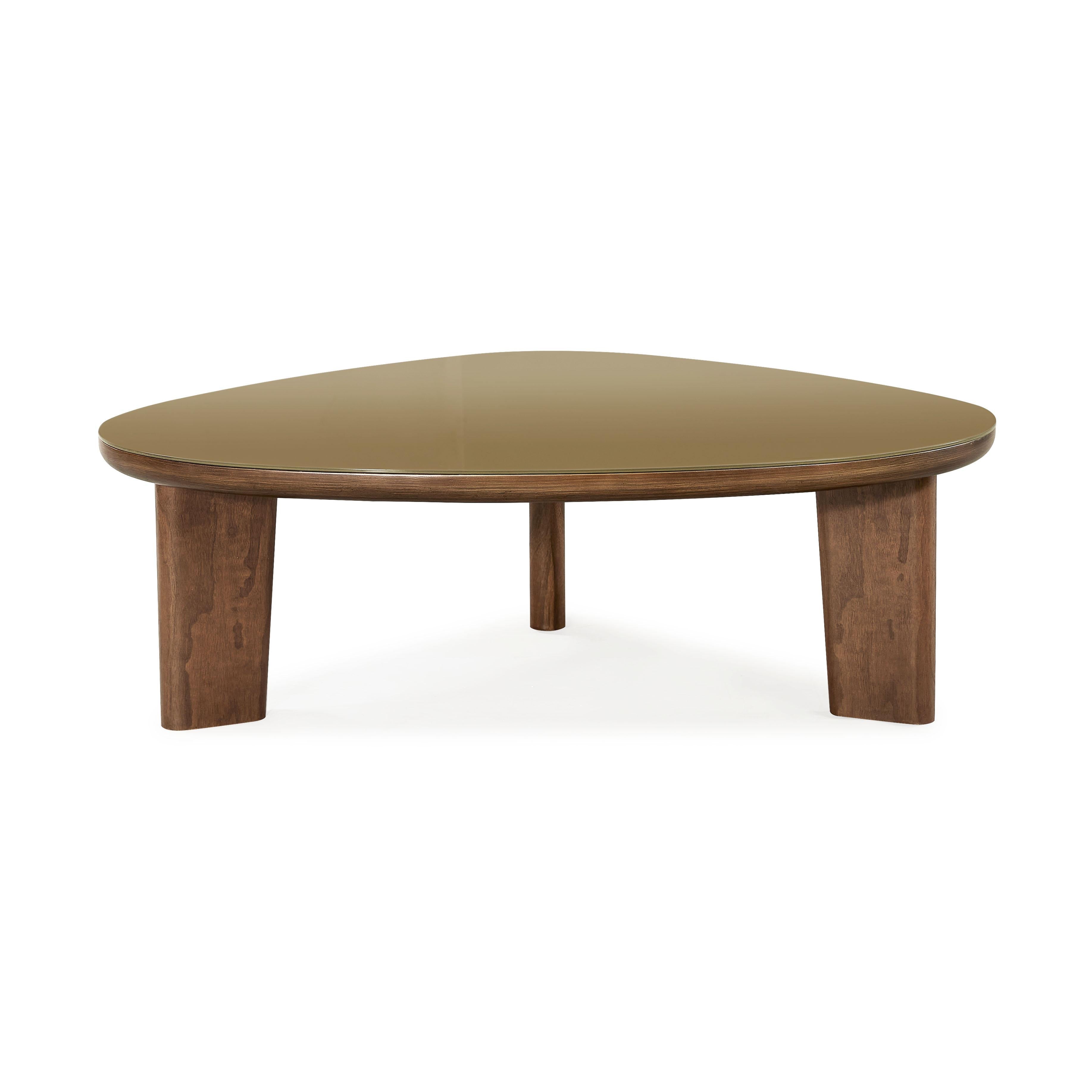 Oani 46 Walnut and Glass Triangular Coffee Table