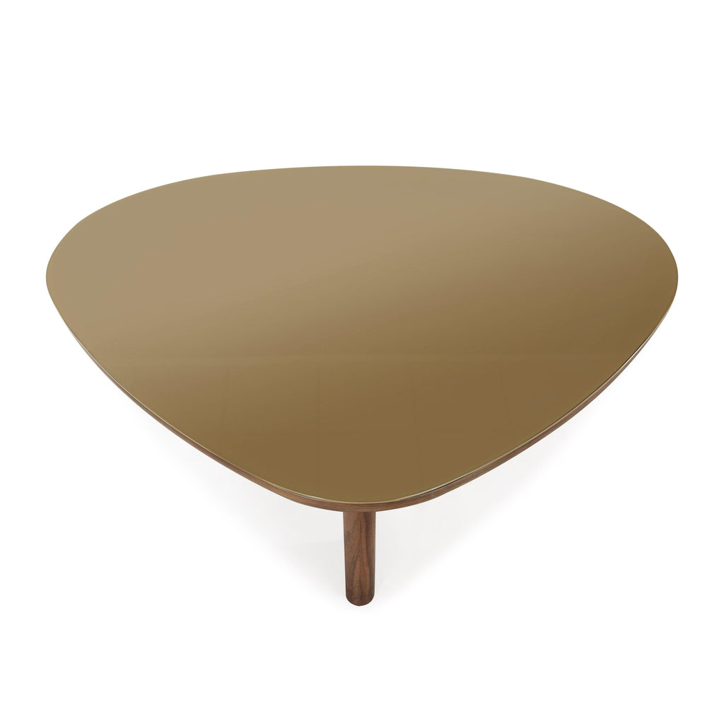 Oani 46 Walnut and Glass Triangular Coffee Table