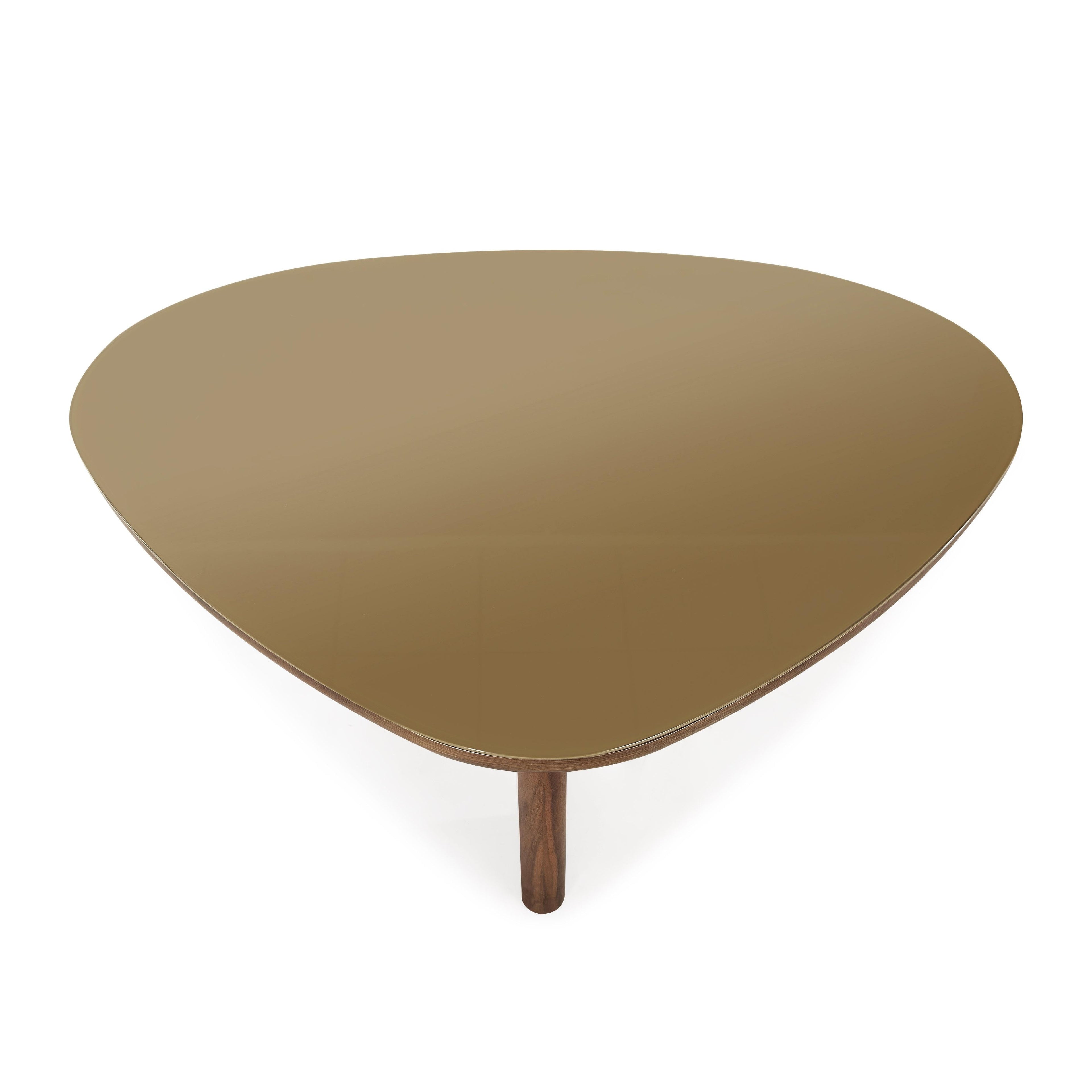 Oani 46 Walnut and Glass Triangular Coffee Table