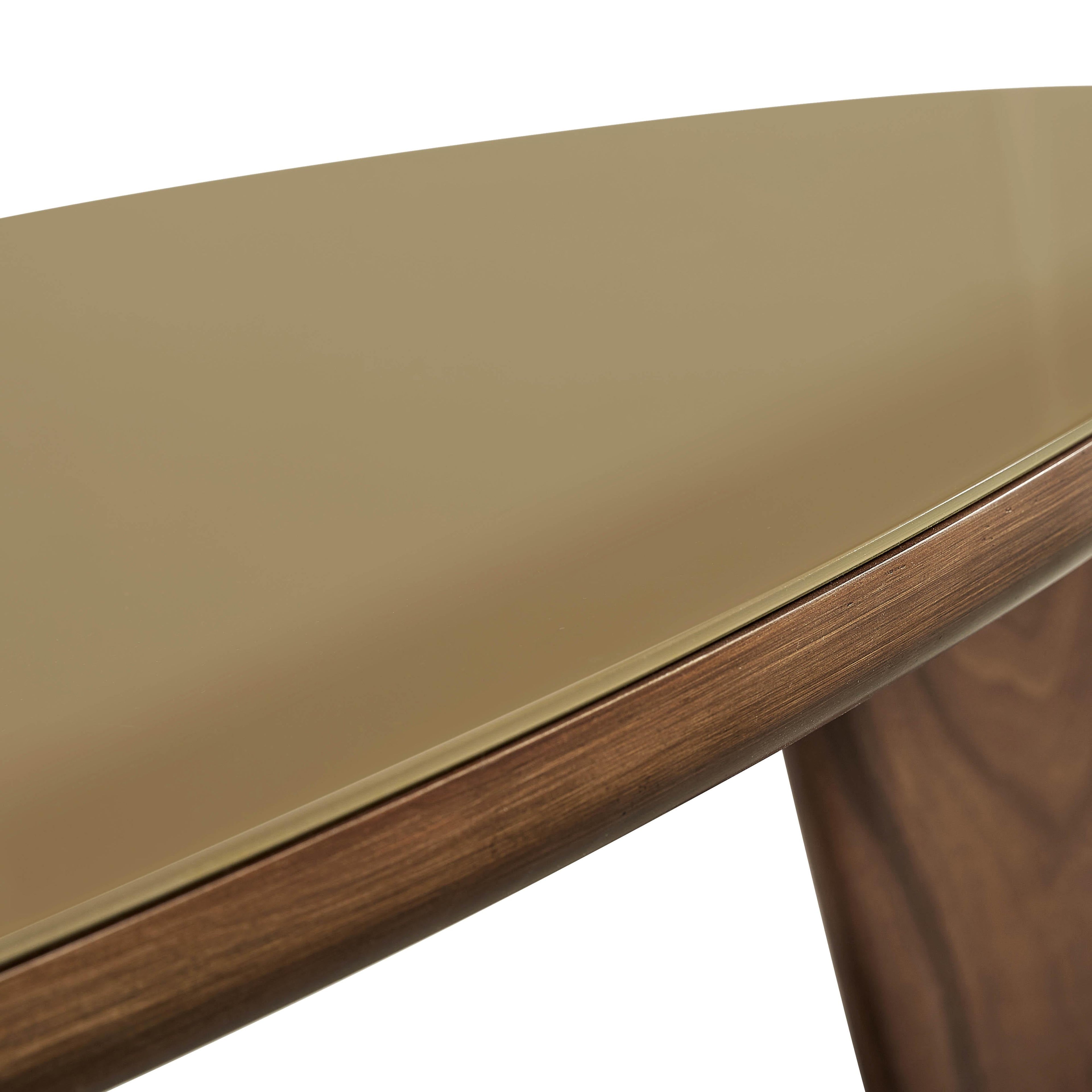 Oani 46 Walnut and Glass Triangular Coffee Table