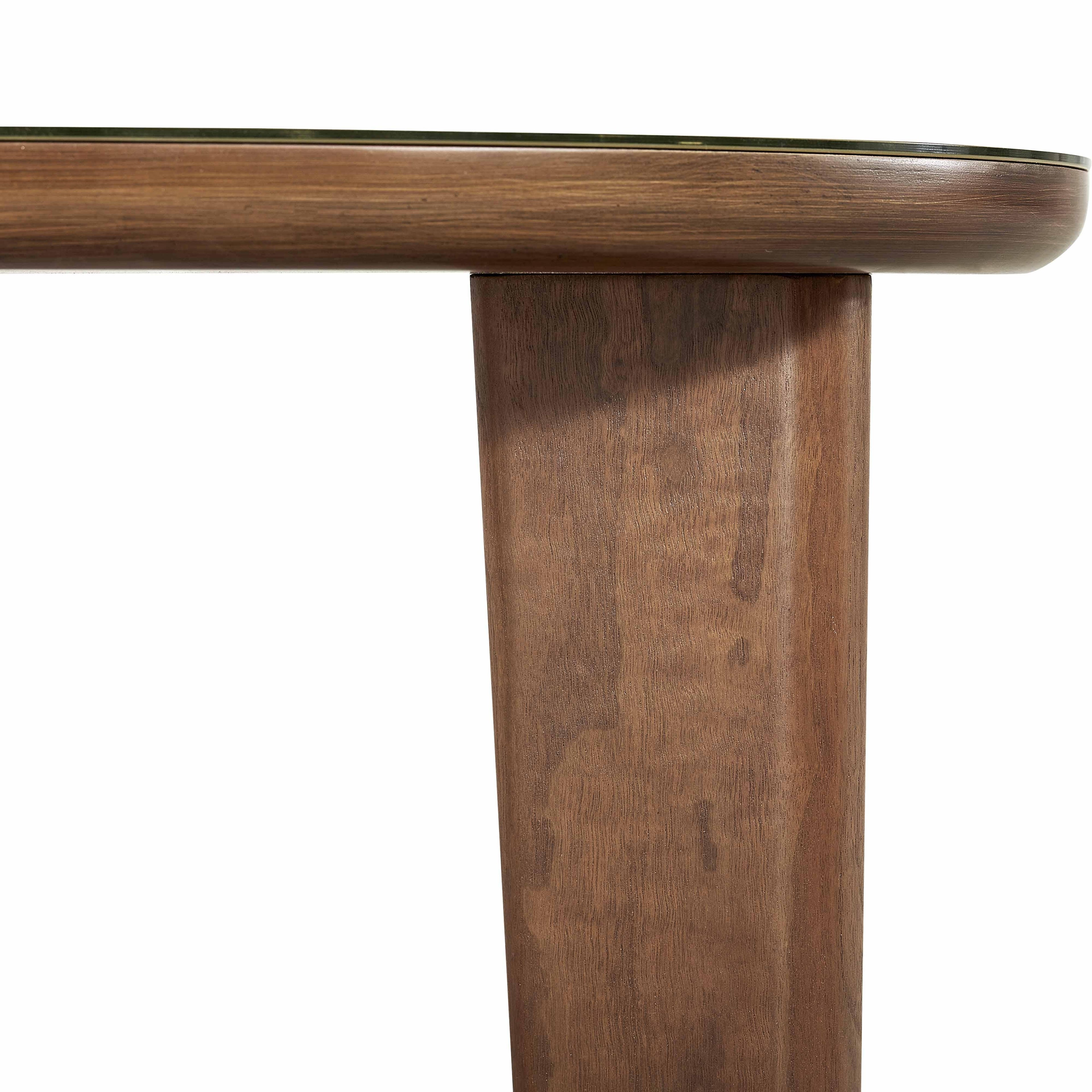 Oani 46 Walnut and Glass Triangular Coffee Table