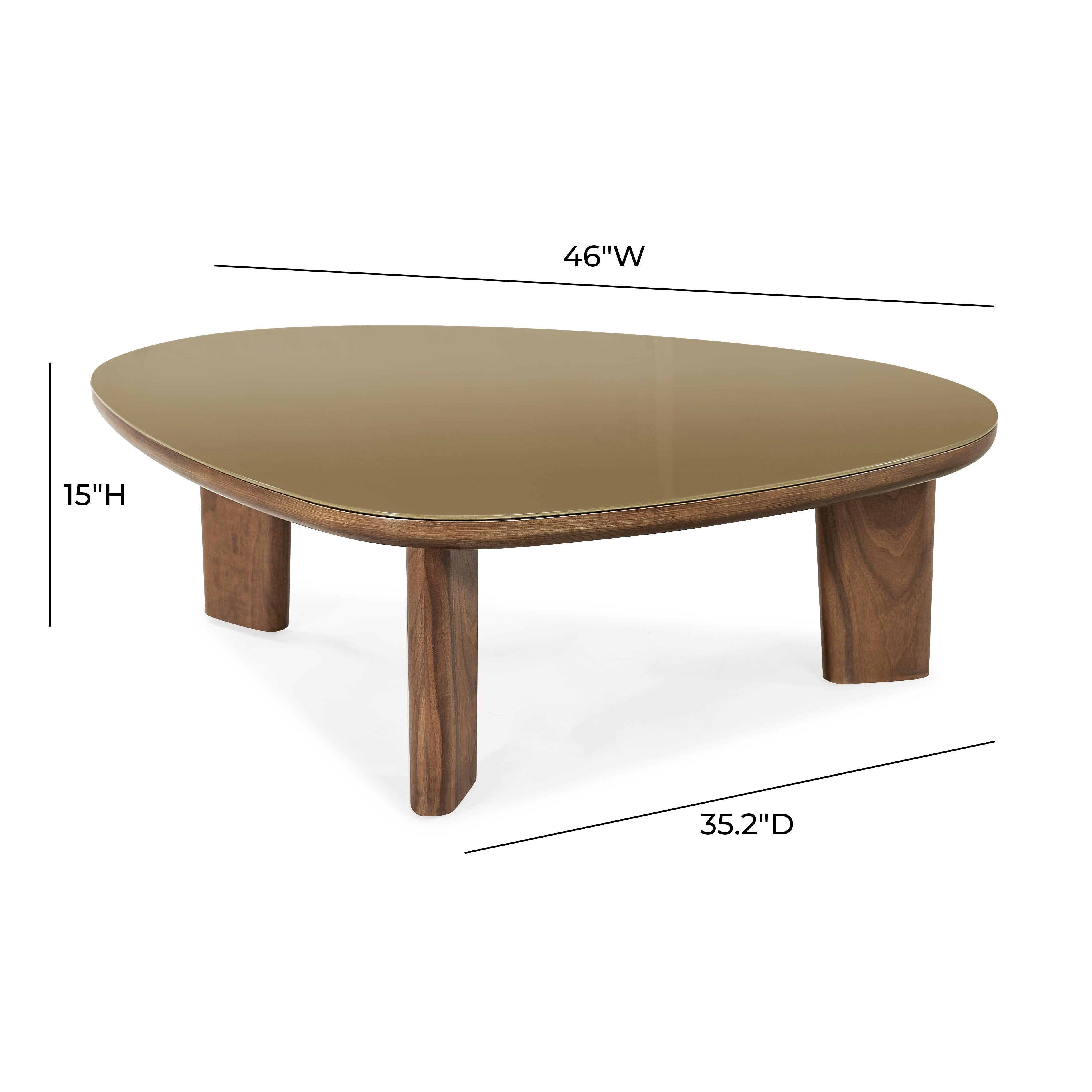 Oani 46 Walnut and Glass Triangular Coffee Table