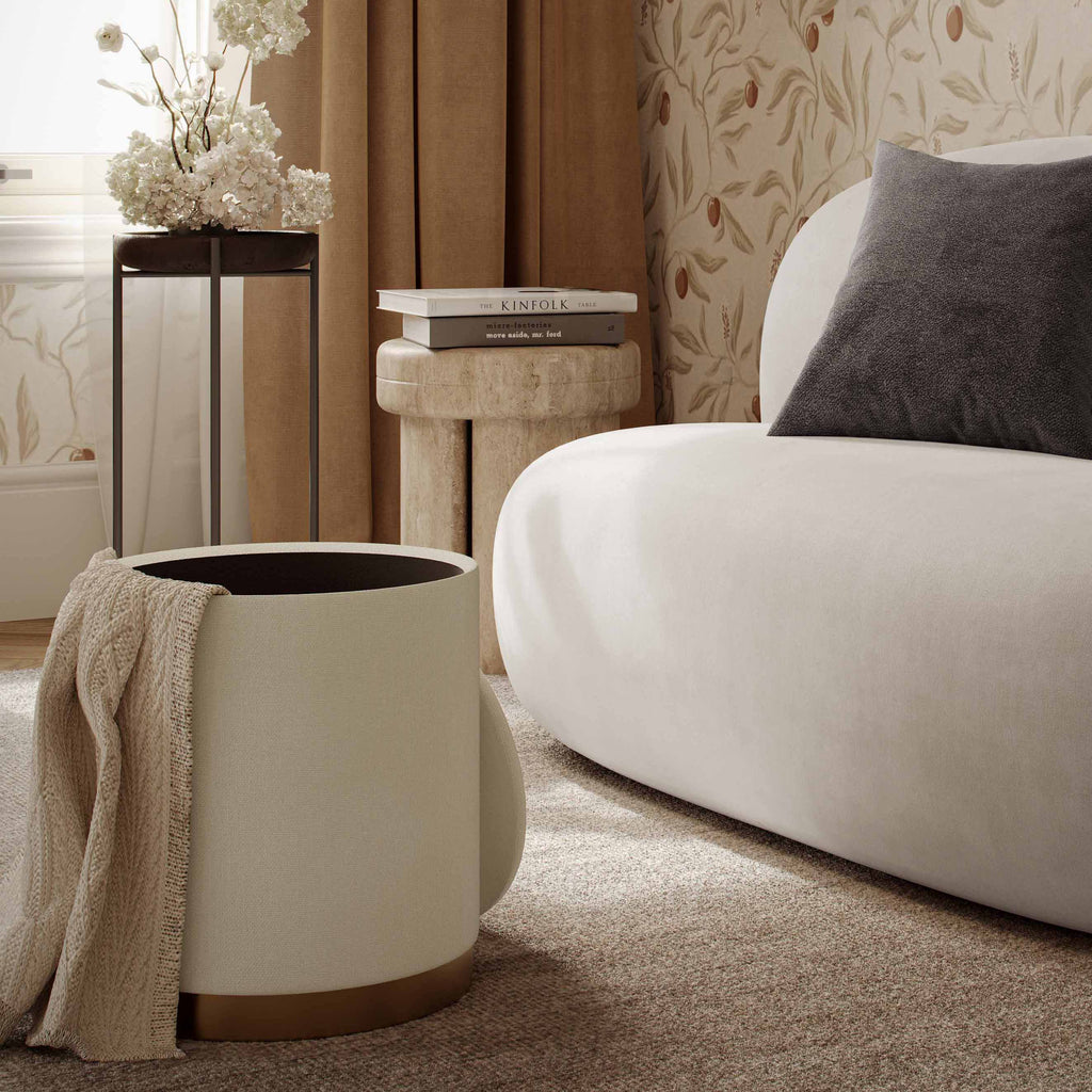 Zoe Cream Chenille Storage Ottoman