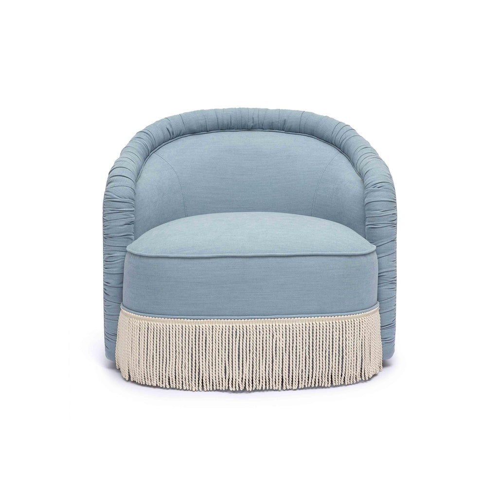 Pamela Faded Blue Upcycled Fabric Tassel Lounge Chair