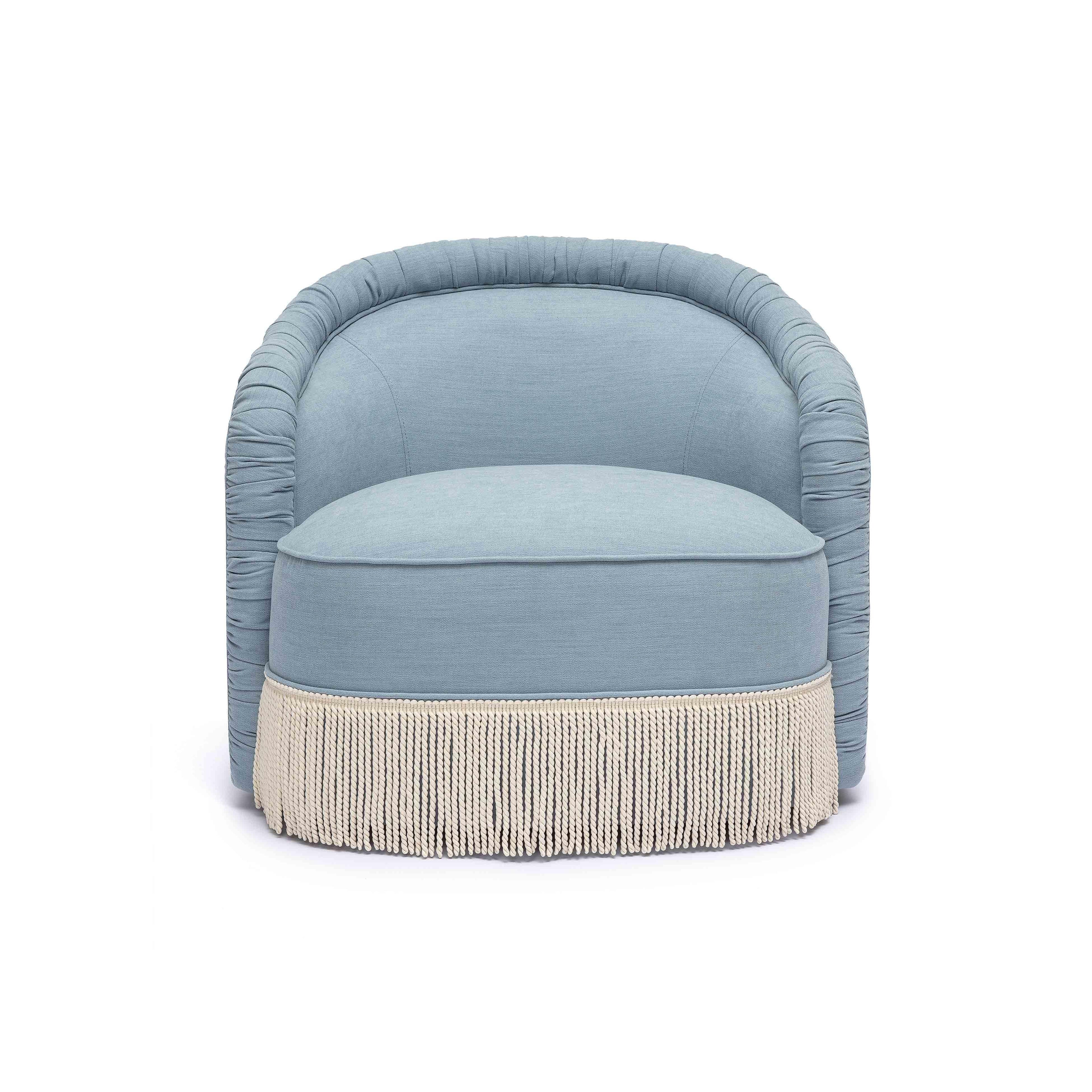 Pamela Faded Blue Upcycled Fabric Tassel Lounge Chair
