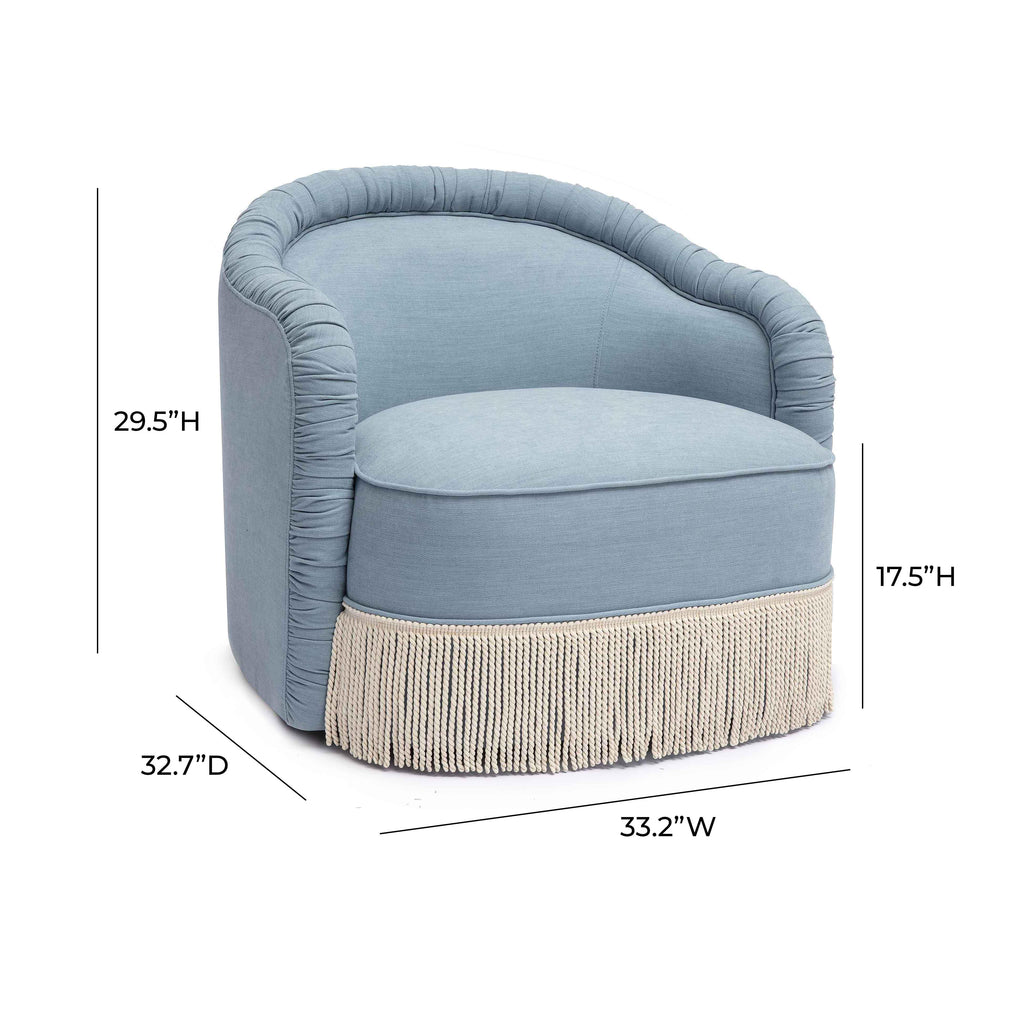 Pamela Faded Blue Upcycled Fabric Tassel Lounge Chair