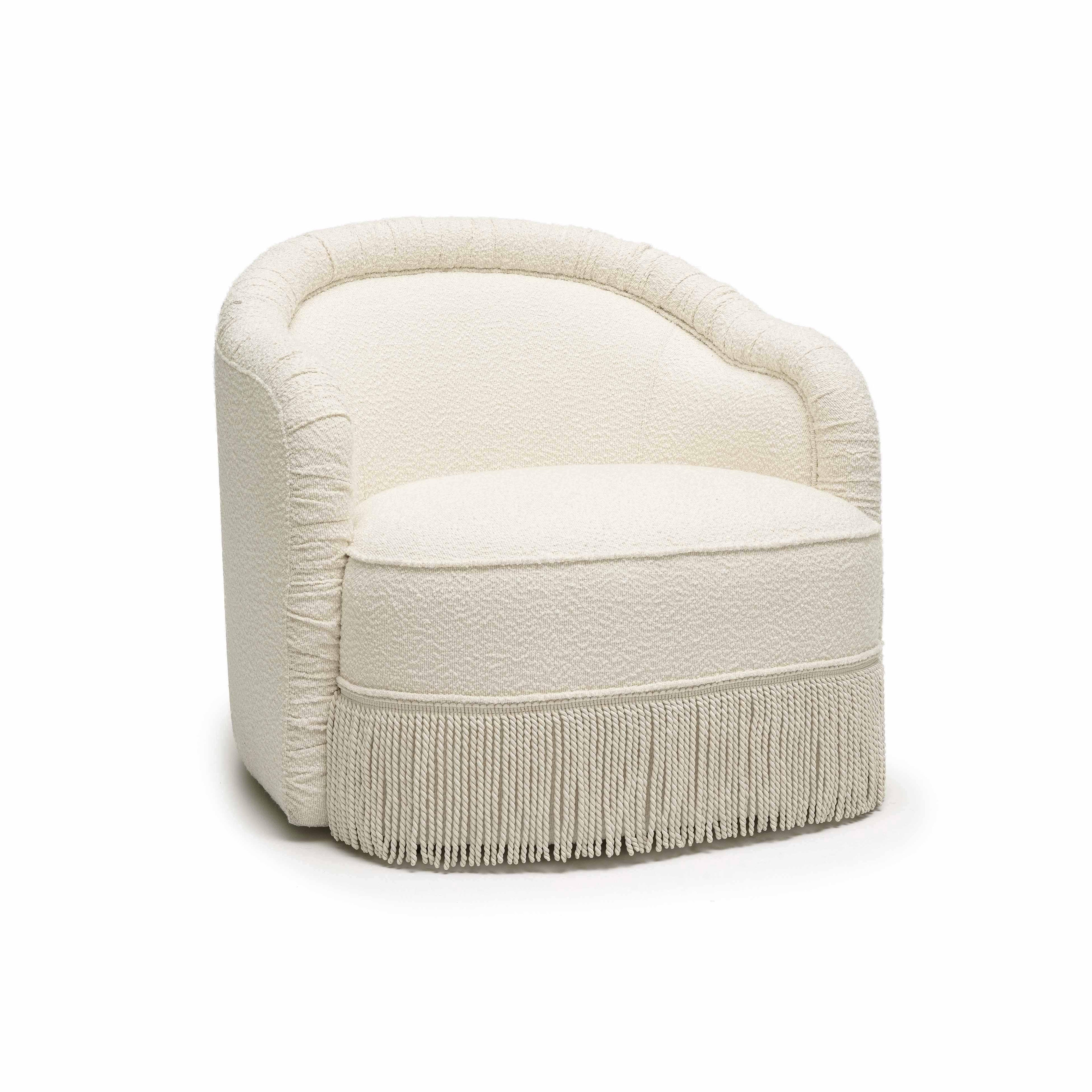 Pamela Cream Boucle Tassel Lounge Chair