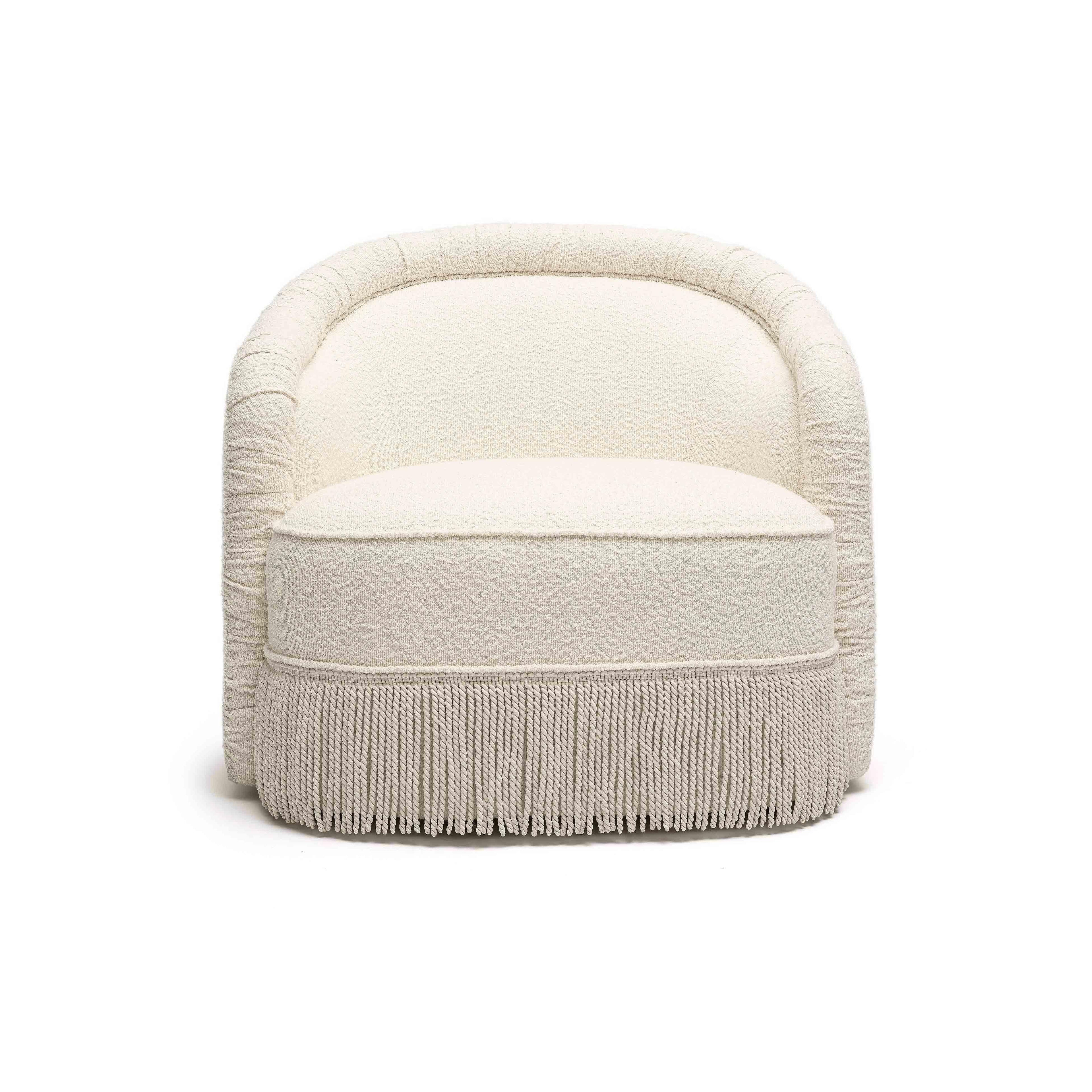 Pamela Cream Boucle Tassel Lounge Chair