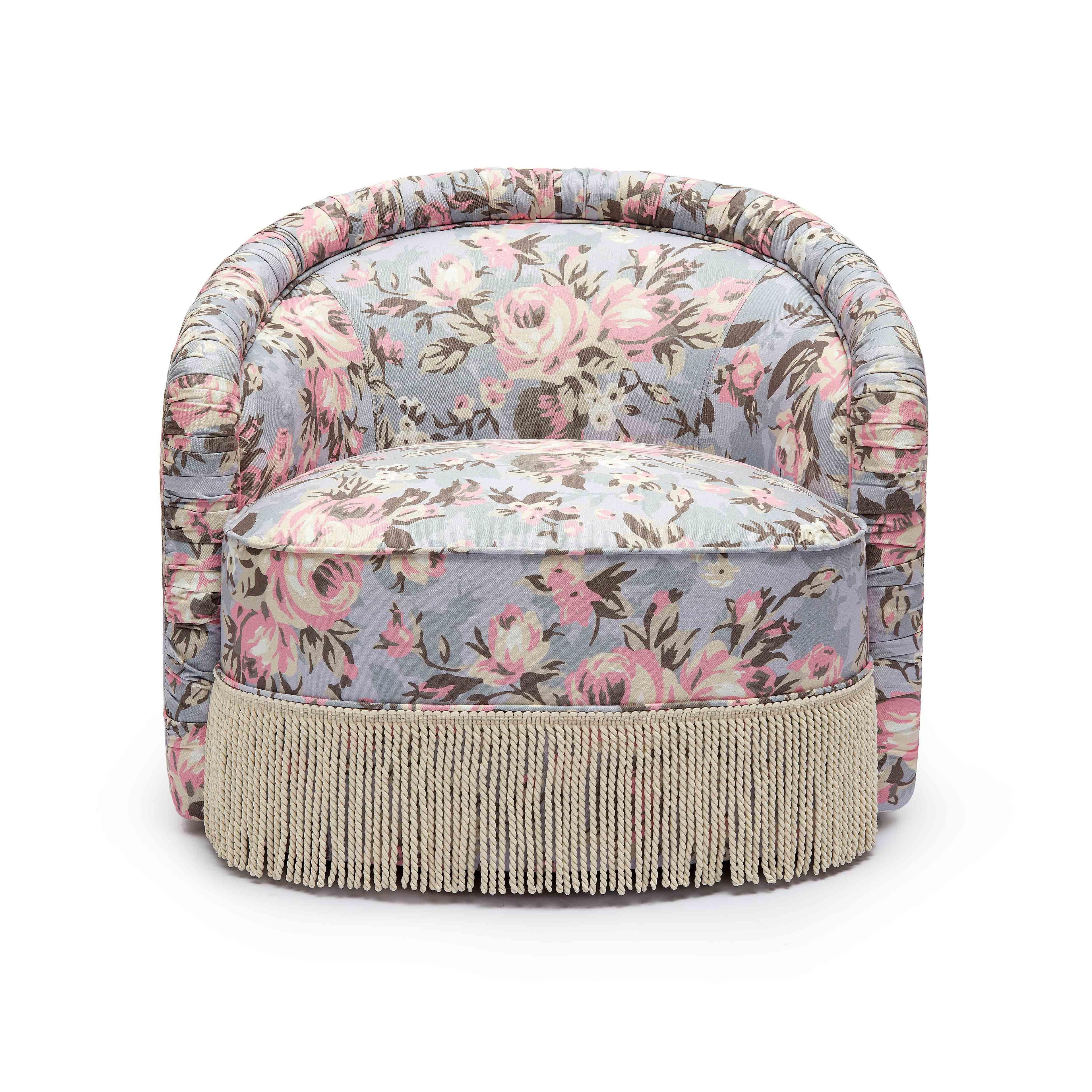 Pamela Spring Floral Print Tasseled Lounge Chair