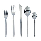Ribbed Silver Stainless Steel Flatware - Set of 5 Pieces - Service For 1